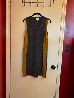 Jessica Simpson Sleeveless Sweater Dress Grey, Yellow Side Panels and Orange Hem